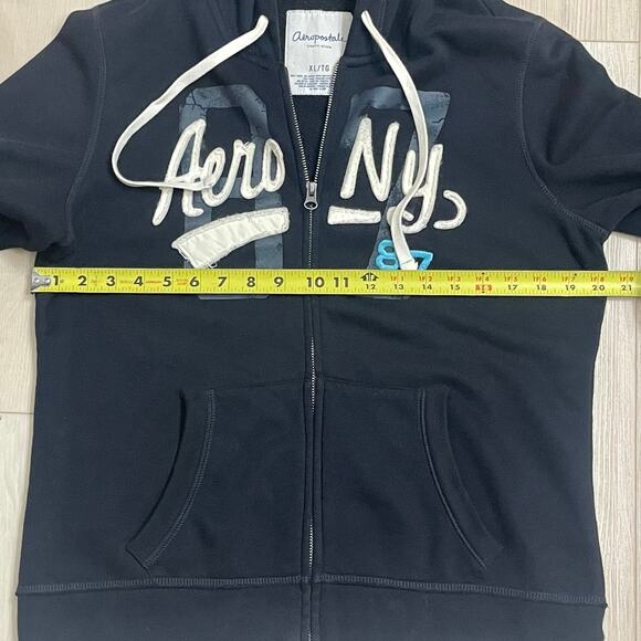 Aeropostale Y2K Hoodie Embroidered  Full Zip  Embroidered Spellout Sz XL Black - Picture 7 of 11